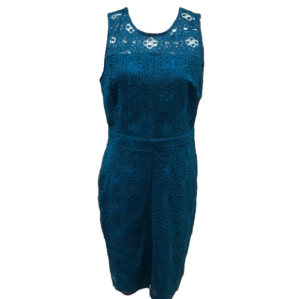 Anthropologie HD in Paris Turquoise Crochet Sheath, Size Medium - Picture 2 of 13
